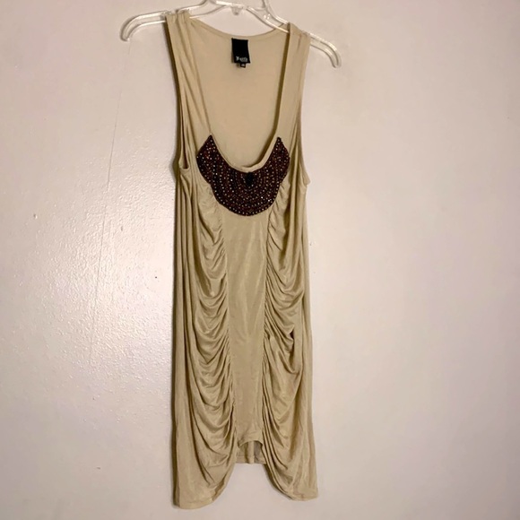 Faith connexton beaded Rouched long cream tan top medium - Picture 1 of 7
